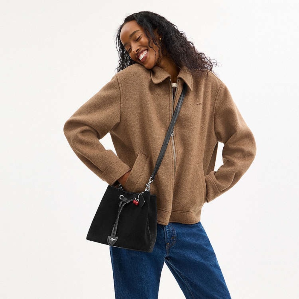 NWT Coach Rowan Black Suede Bucket‎ Crossbody Bag - Picture 3 of 13